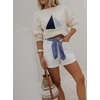 image:imageCHARTOU Women Oversized Pullover Sweater Boat Neck Long Sleeve Sailboat Knit Jumper TopBeige