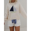 image:imageCHARTOU Women Oversized Pullover Sweater Boat Neck Long Sleeve Sailboat Knit Jumper TopBeige