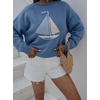 image:imageCHARTOU Women Oversized Pullover Sweater Boat Neck Long Sleeve Sailboat Knit Jumper TopBlue