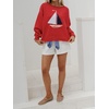 image:imageCHARTOU Women Oversized Pullover Sweater Boat Neck Long Sleeve Sailboat Knit Jumper TopRed