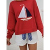 image:imageCHARTOU Women Oversized Pullover Sweater Boat Neck Long Sleeve Sailboat Knit Jumper TopRed