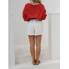 image:imageCHARTOU Women Oversized Pullover Sweater Boat Neck Long Sleeve Sailboat Knit Jumper TopRed