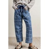 image:imageCHARTOU Women Plaid Barrel Jeans Drawstring Waist Cargo Cropped Wide Leg Denim PantsBlue