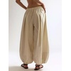 image:imageCHARTOU Women Pull On Wide Leg Jeans Baggy Elastic Midi Waist Denim Balloon Pants Y2k Lotus Jeans SweatpantsBeige