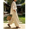 image:imageCHARTOU Women Pull On Wide Leg Jeans Baggy Elastic Midi Waist Denim Balloon Pants Y2k Lotus Jeans SweatpantsBeige