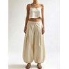 image:imageCHARTOU Women Pull On Wide Leg Jeans Baggy Elastic Midi Waist Denim Balloon Pants Y2k Lotus Jeans SweatpantsBeige