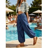 image:imageCHARTOU Women Pull On Wide Leg Jeans Baggy Elastic Midi Waist Denim Balloon Pants Y2k Lotus Jeans SweatpantsDark Blue