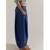 image:imageCHARTOU Women Pull On Wide Leg Jeans Baggy Elastic Midi Waist Denim Balloon Pants Y2k Lotus Jeans SweatpantsDark Blue