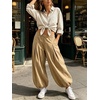 image:imageCHARTOU Women Pull On Wide Leg Jeans Baggy Elastic Midi Waist Denim Balloon Pants Y2k Lotus Jeans SweatpantsKhaki