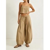 image:imageCHARTOU Women Pull On Wide Leg Jeans Baggy Elastic Midi Waist Denim Balloon Pants Y2k Lotus Jeans SweatpantsKhaki