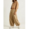 image:imageCHARTOU Women Pull On Wide Leg Jeans Baggy Elastic Midi Waist Denim Balloon Pants Y2k Lotus Jeans SweatpantsKhaki