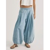image:imageCHARTOU Women Pull On Wide Leg Jeans Baggy Elastic Midi Waist Denim Balloon Pants Y2k Lotus Jeans SweatpantsLight Blue