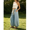 image:imageCHARTOU Women Pull On Wide Leg Jeans Baggy Elastic Midi Waist Denim Balloon Pants Y2k Lotus Jeans SweatpantsLight Blue