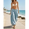 image:imageCHARTOU Women Pull On Wide Leg Jeans Baggy Elastic Midi Waist Denim Balloon Pants Y2k Lotus Jeans SweatpantsLight Blue