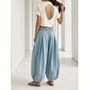image:imageCHARTOU Women Pull On Wide Leg Jeans Baggy Elastic Midi Waist Denim Balloon Pants Y2k Lotus Jeans SweatpantsLight Blue