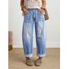 image:imageCHARTOU Women Vintage Barrel Jeans Patchwork Denim Wide Leg Pants Boyfriend Sean Front Baggy Jeans SweatpantsBlue