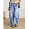 image:imageCHARTOU Women Vintage Barrel Jeans Patchwork Denim Wide Leg Pants Boyfriend Sean Front Baggy Jeans SweatpantsBlue
