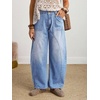 image:imageCHARTOU Women Vintage Barrel Jeans Patchwork Denim Wide Leg Pants Boyfriend Sean Front Baggy Jeans SweatpantsBlue
