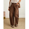 image:imageCHARTOU Women Vintage Barrel Jeans Patchwork Denim Wide Leg Pants Boyfriend Sean Front Baggy Jeans SweatpantsBrown