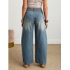 image:imageCHARTOU Women Vintage Barrel Jeans Patchwork Denim Wide Leg Pants Boyfriend Sean Front Baggy Jeans SweatpantsRetro Blue