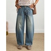 image:imageCHARTOU Women Vintage Barrel Jeans Patchwork Denim Wide Leg Pants Boyfriend Sean Front Baggy Jeans SweatpantsRetro Blue