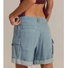 image:imageCHARTOU Womens High Waisted Denim Cargo Shorts Drawstring Back Elastic Waist Rolled for Casual SummerBlue