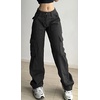 image:imageCHARTOU Womens Y2K Street Wear High Waist Straight Wide Leg Cargo Denim JeansBlack
