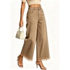 image:imageWomen High Waist Wide Leg Cropped Jeans Lace Hem Loose Fit Ankle Denim PantsKhaki