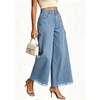 image:imageWomen High Waist Wide Leg Cropped Jeans Lace Hem Loose Fit Ankle Denim PantsLight Blue