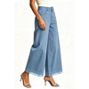 image:imageWomen High Waist Wide Leg Cropped Jeans Lace Hem Loose Fit Ankle Denim PantsLight Blue