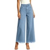 image:imageWomen High Waist Wide Leg Cropped Jeans Lace Hem Loose Fit Ankle Denim PantsLight Blue