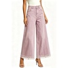 image:imageWomen High Waist Wide Leg Cropped Jeans Lace Hem Loose Fit Ankle Denim PantsPink