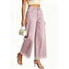 image:imageWomen High Waist Wide Leg Cropped Jeans Lace Hem Loose Fit Ankle Denim PantsPink