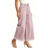 image:imageWomen High Waist Wide Leg Cropped Jeans Lace Hem Loose Fit Ankle Denim PantsPink