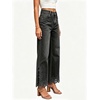 image:imageWomens High Waist Cropped Wide Leg Jeans Lace Trim Flared Ankle Denim PantsBlack