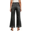 image:imageWomens High Waist Cropped Wide Leg Jeans Lace Trim Flared Ankle Denim PantsBlack