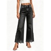 image:imageWomens High Waist Cropped Wide Leg Jeans Lace Trim Flared Ankle Denim PantsBlack