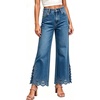 image:imageWomens High Waist Cropped Wide Leg Jeans Lace Trim Flared Ankle Denim PantsBlue