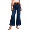 image:imageWomens High Waist Cropped Wide Leg Jeans Lace Trim Flared Ankle Denim PantsDark Blue