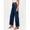 image:imageWomens High Waist Cropped Wide Leg Jeans Lace Trim Flared Ankle Denim PantsDark Blue