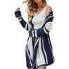 image:imageCHARTOU Fall Outfits for Women 2025 Color Block Striped Long Hooded Cardigan Sweater Outwear CoatsBlue