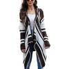 image:imageCHARTOU Fall Outfits for Women 2025 Color Block Striped Long Hooded Cardigan Sweater Outwear CoatsBrown