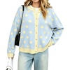 image:imageCHARTOU Polka Dot Cardigan Sweaters for Women Contrast Rib Knit Trim Casual JumperBlue