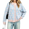 image:imageCHARTOU Polka Dot Cardigan Sweaters for Women Contrast Rib Knit Trim Casual JumperBlue Pink