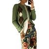 image:imageCHARTOU Women Argyle Sweater Cardigan Y2k Lace Patchwork Buttons Long Sleeve KnitwearGreen