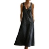 image:imageCHARTOU Women Button Front Denim Overall Dress Adjustable Strap A Linen Long Jean Dress with PocketsBlack