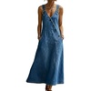 image:imageCHARTOU Women Button Front Denim Overall Dress Adjustable Strap A Linen Long Jean Dress with PocketsDark Blue