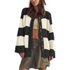 image:imageCHARTOU Women Color Block Striped Cardigan Button Down Oversized Knit Sweater JacketBlack