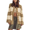 image:imageCHARTOU Women Color Block Striped Cardigan Button Down Oversized Knit Sweater JacketKhaki