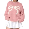 image:imageCHARTOU Women Crew Neck Pullover Sweater Cropped Contrast Trim Cute Bow Knitwear Jumper Fall OutfitsPink